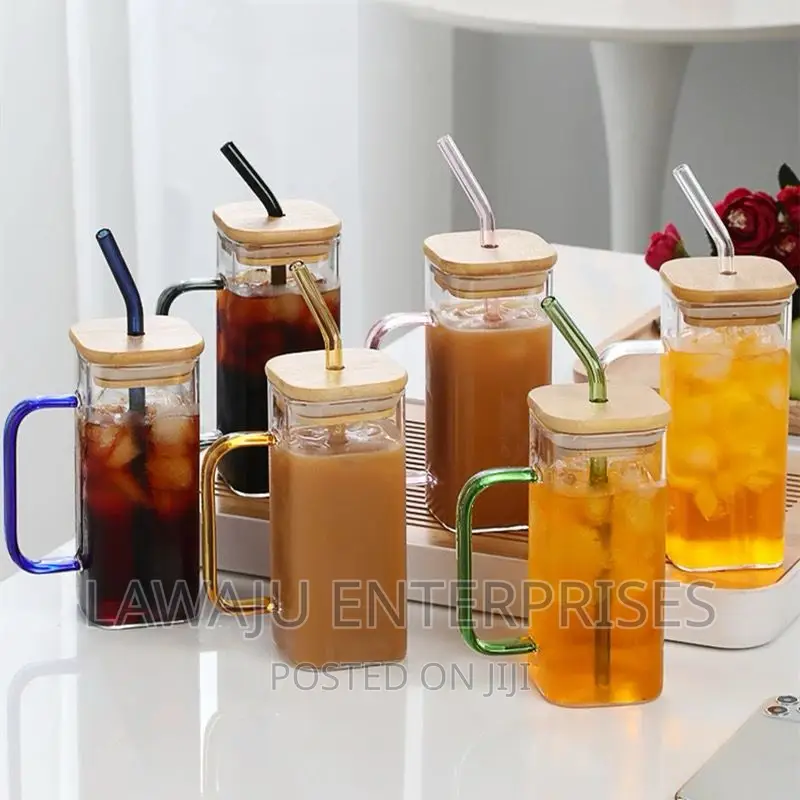 Square Glass Cup With Coloured Handle