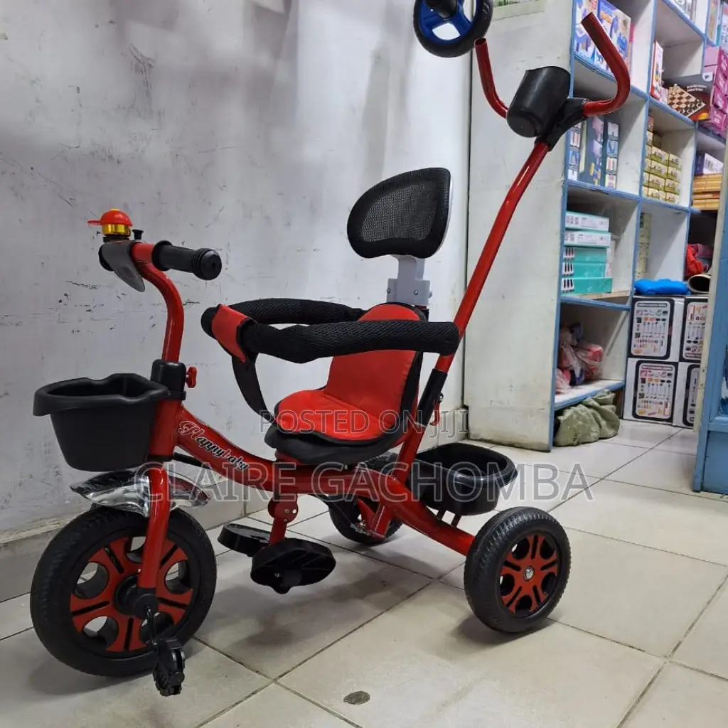 Red Tricycle With Push Handle 