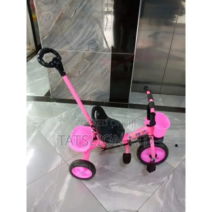 Kids Pink Tricycle With Push Handle