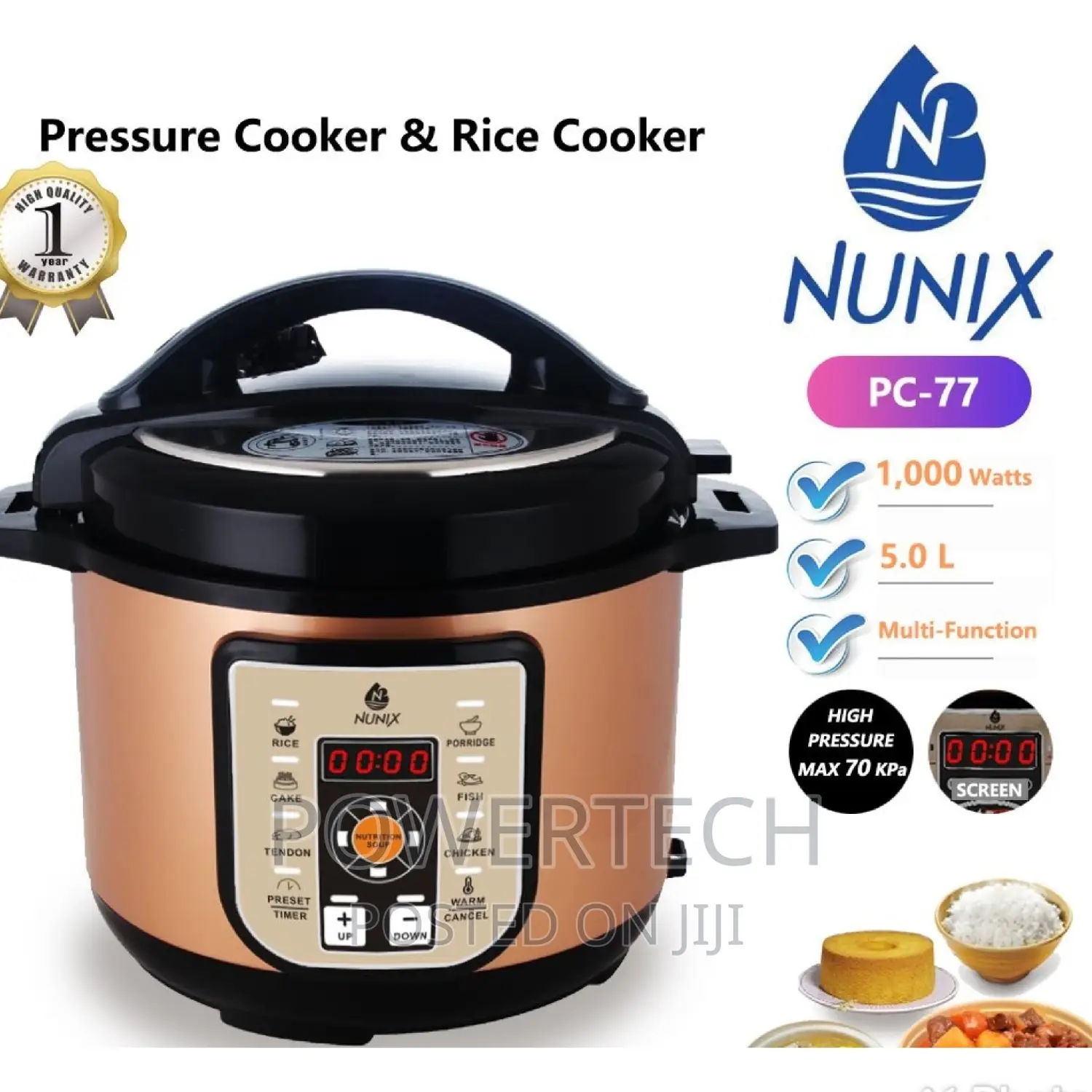Nunix PC77 5LTRS Multi-Functional Electric Pressure Cooker.