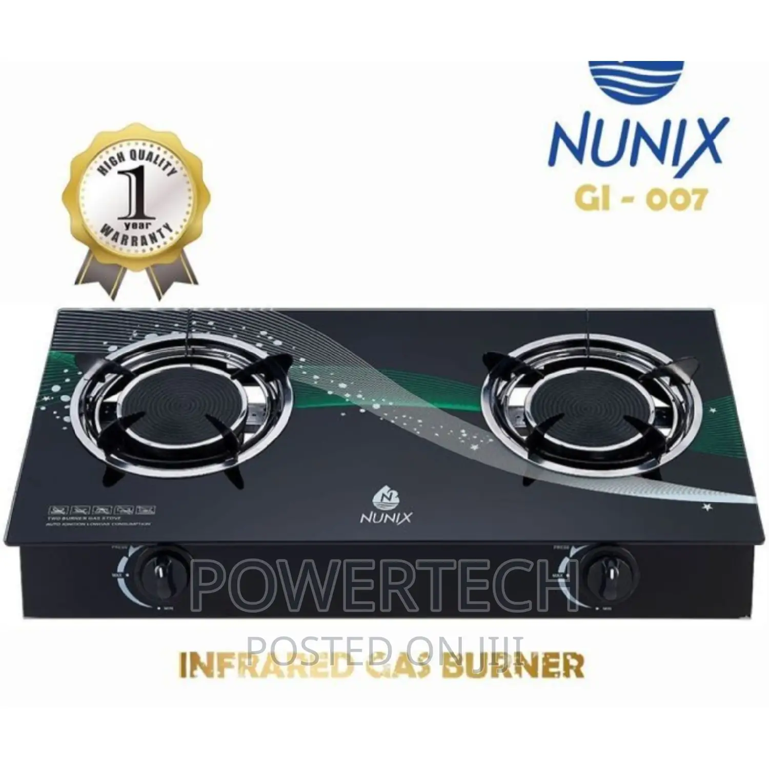*Nunix 2 Burner Infra-Red Glass Tampered Table Top Burner*