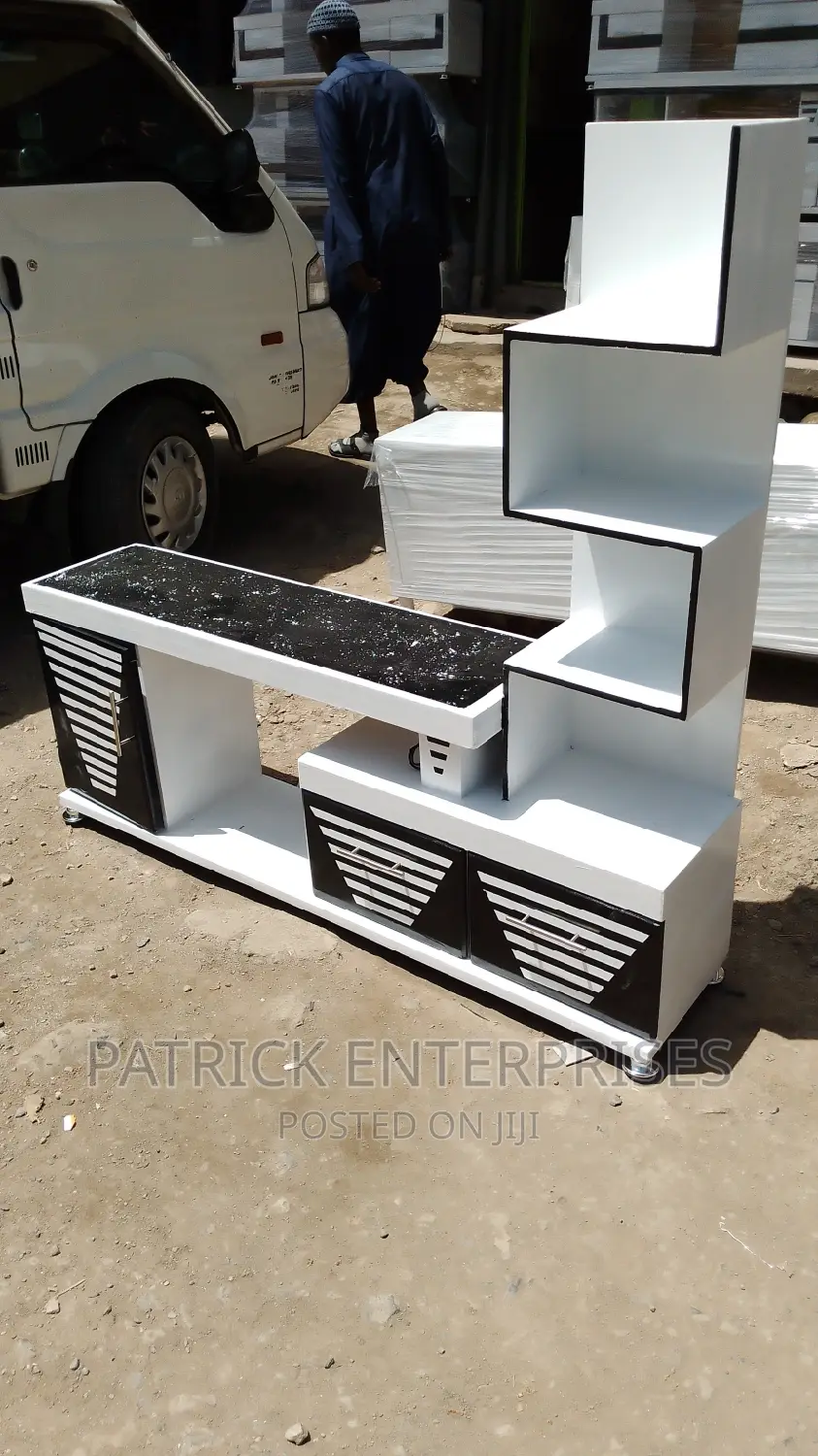 Morden Wooden TV Stand With LED Lights, Flower Stand