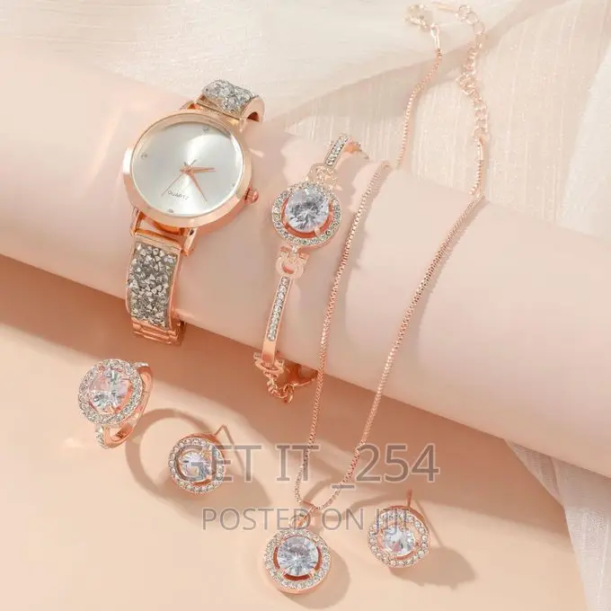 5in1 Ladies Gift Sets Watch
Necklace
Earrings
Bracelet 
Ring