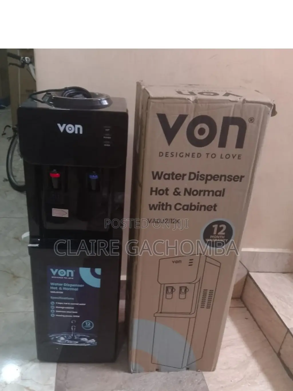 Black Von Hot and Normal (VADJ2112K)Water Dispenser