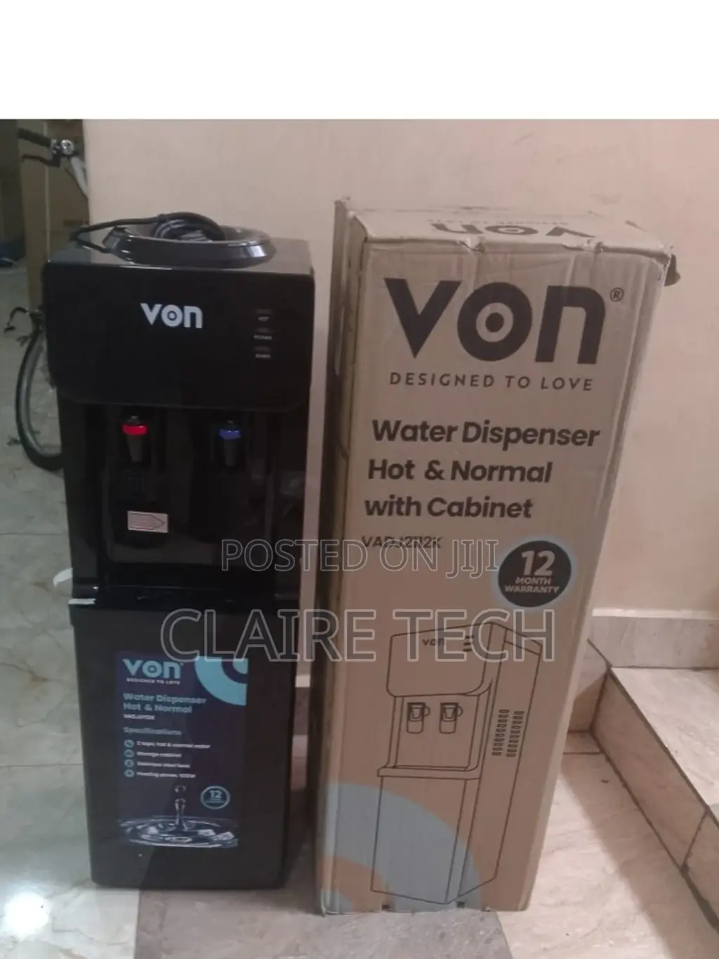 Black Von Hot and Normal (VADJ2112K)Water Dispenser