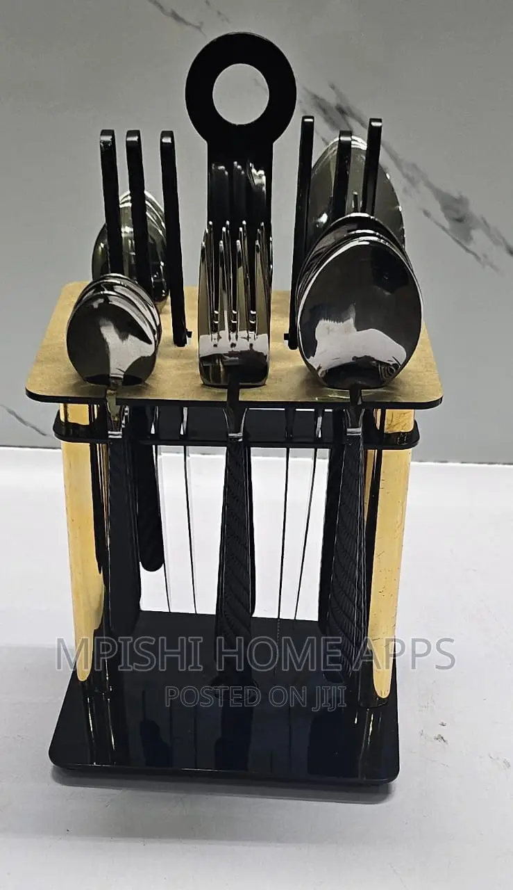 24pc Cutlery Set Gold Stand In Box