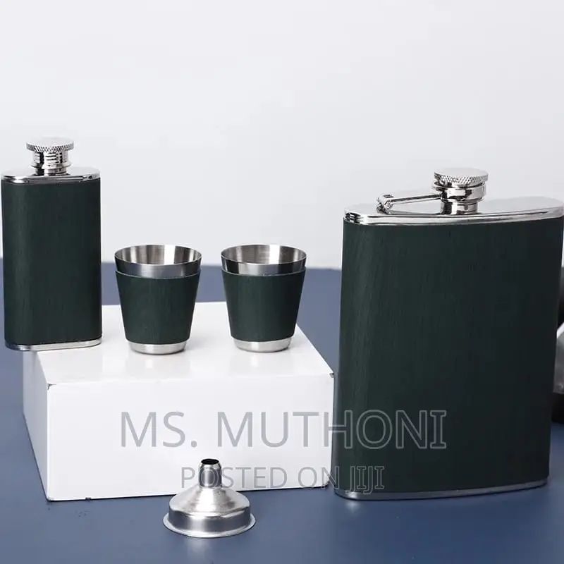 2 Portable Flagon Hip Flask Set With 2 Tot Glasses Funnel