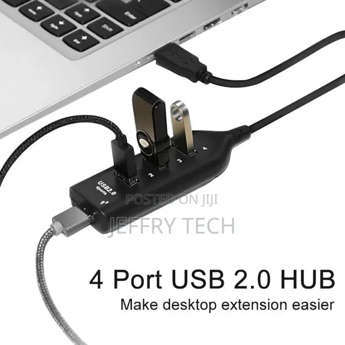 Portable 4 Ports USB 2.0 Super Speed 480mbps Hub-Black