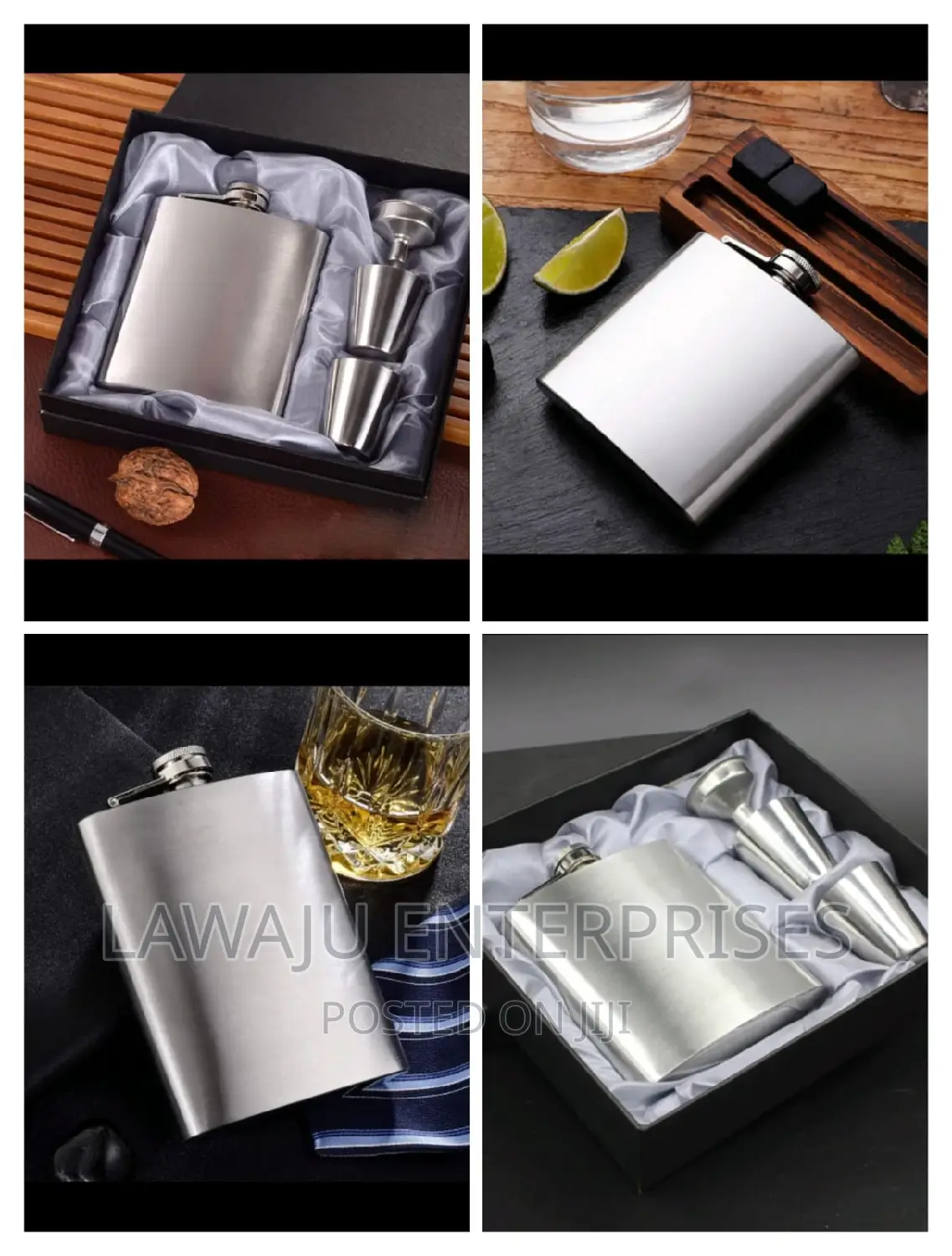 Silver Whiskey Flask Set