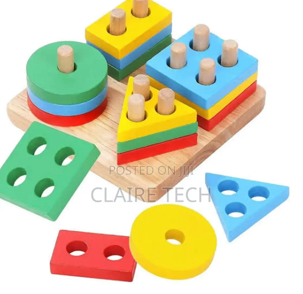 Geometric 4 Column Set Wooden Tray 