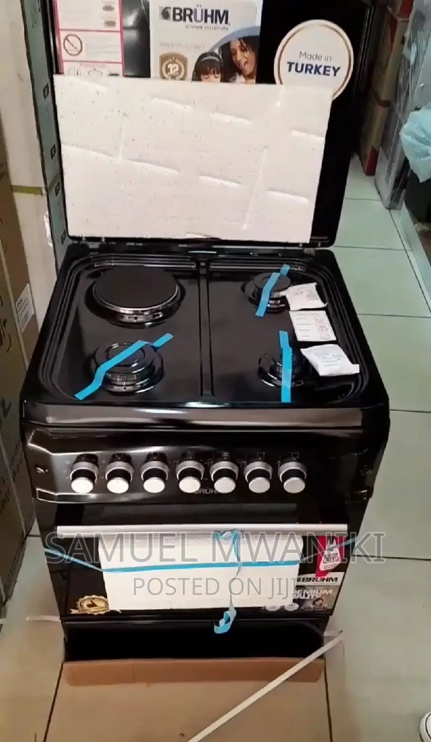 Bruhm Freestanding Cooker 3 Gas + 1 Hot Plate 60 by 60 Black
