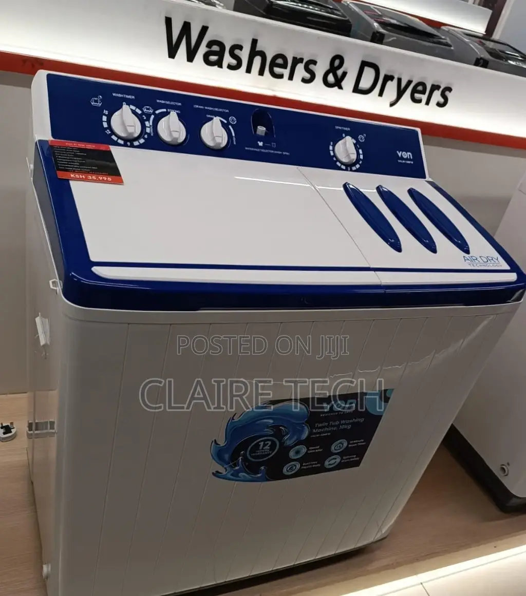 Von 10 Kg Twin Tub Top Load Washing Machine -White