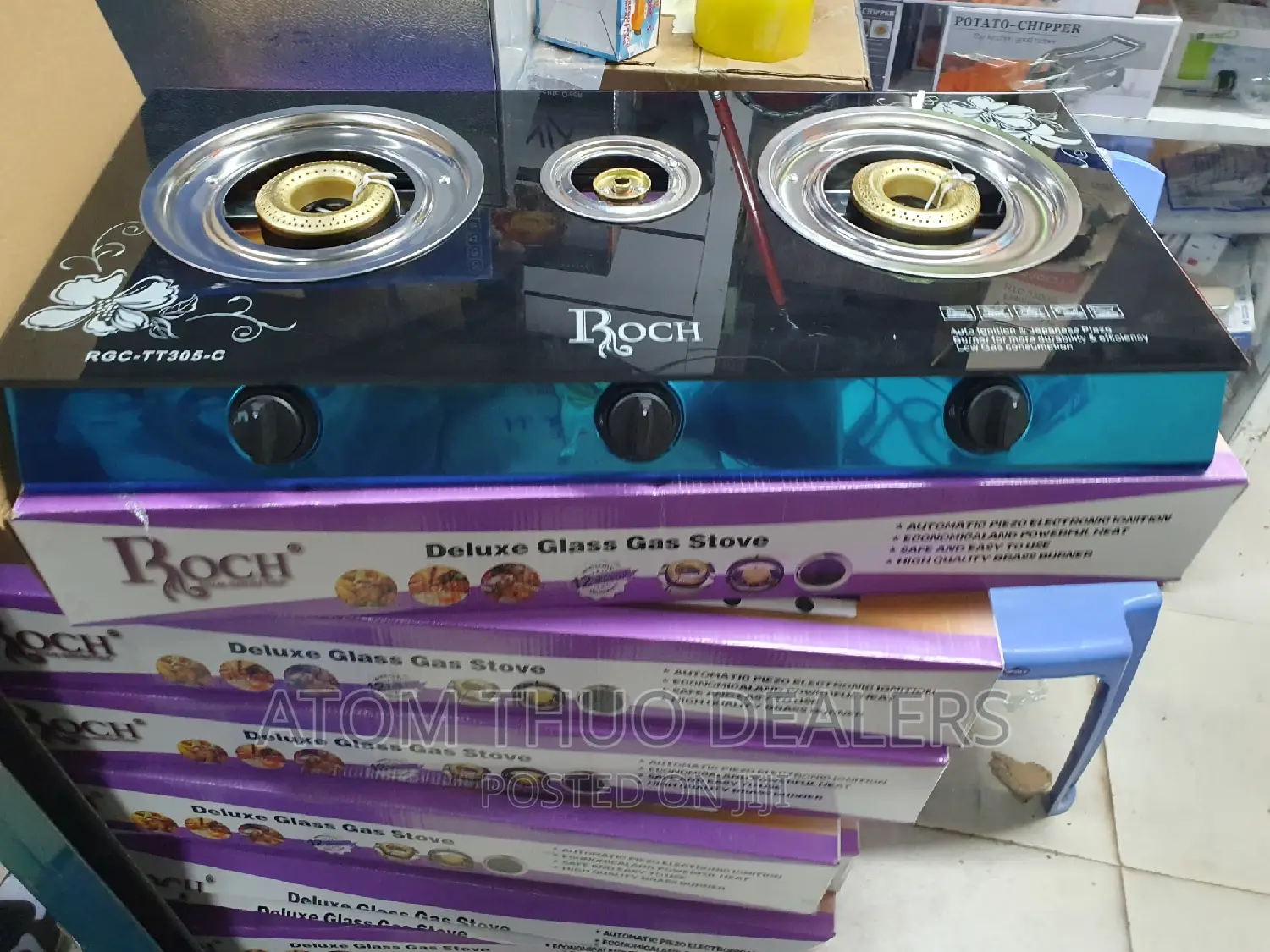3 Gas Burners Roch Glass Top Cooker 