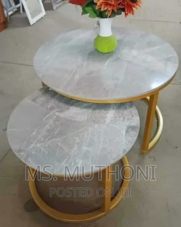 Pure Marble Nesting Tables With Gold Metallic Frame