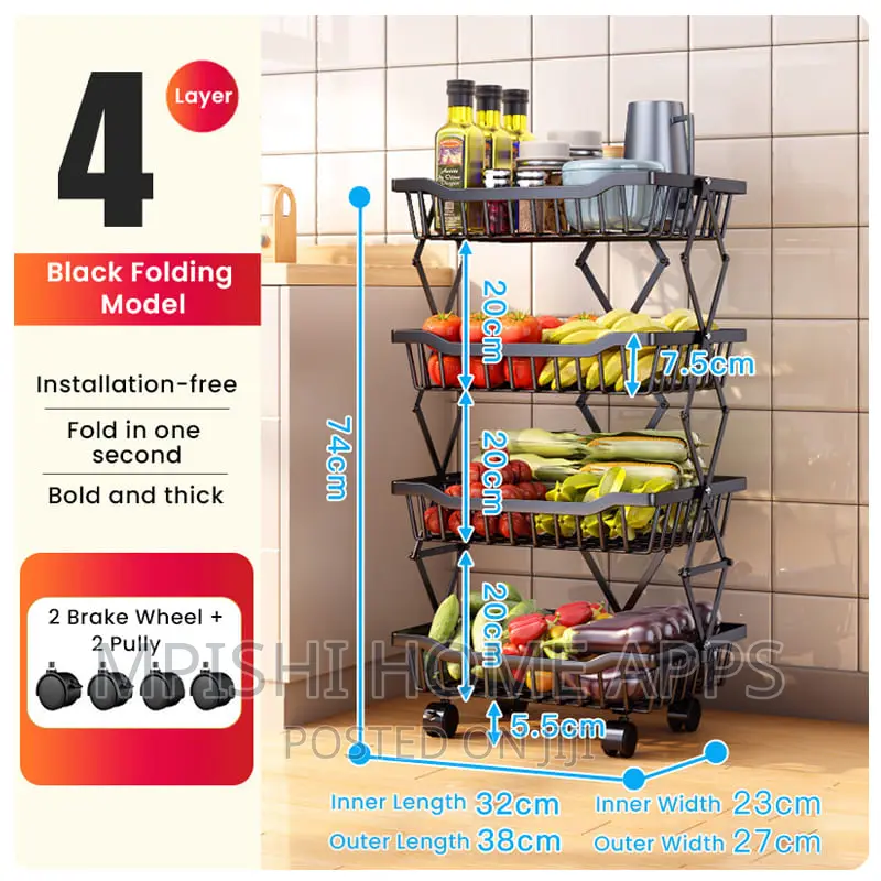 Retractable Metallic 4 Layer Trolley Mesh Rack