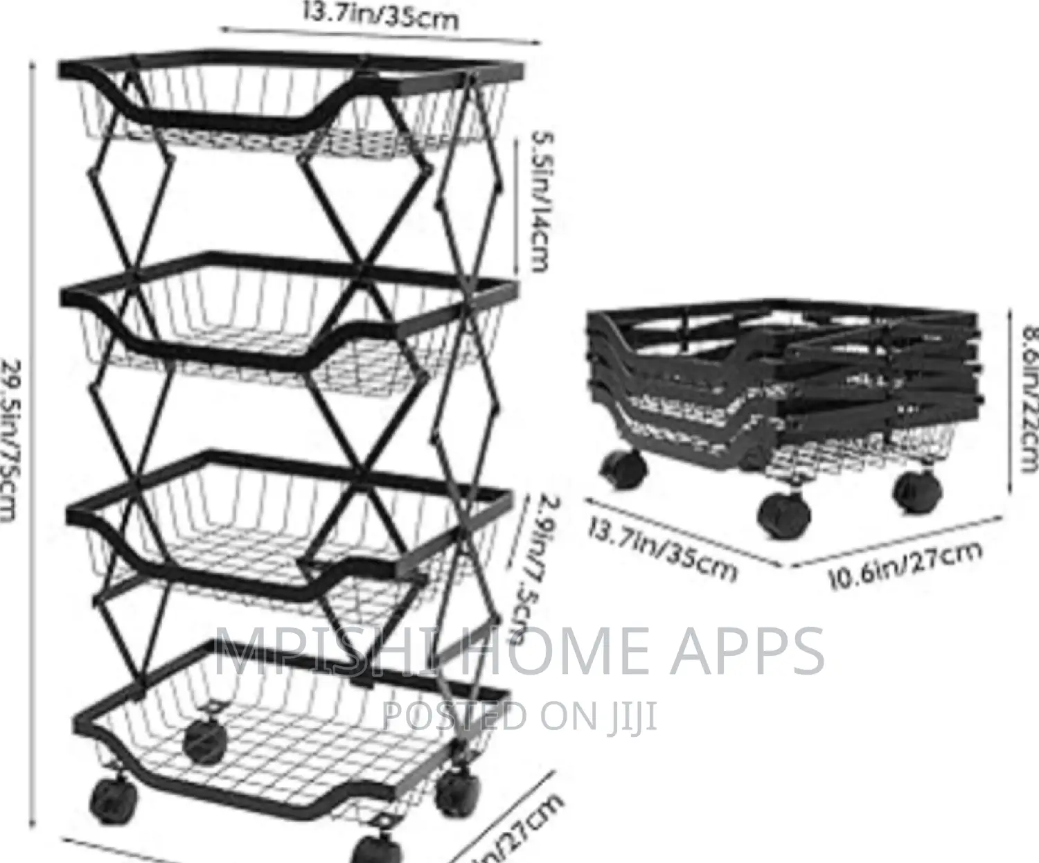 Retractable Metallic 4 Layer Trolley Mesh Rack