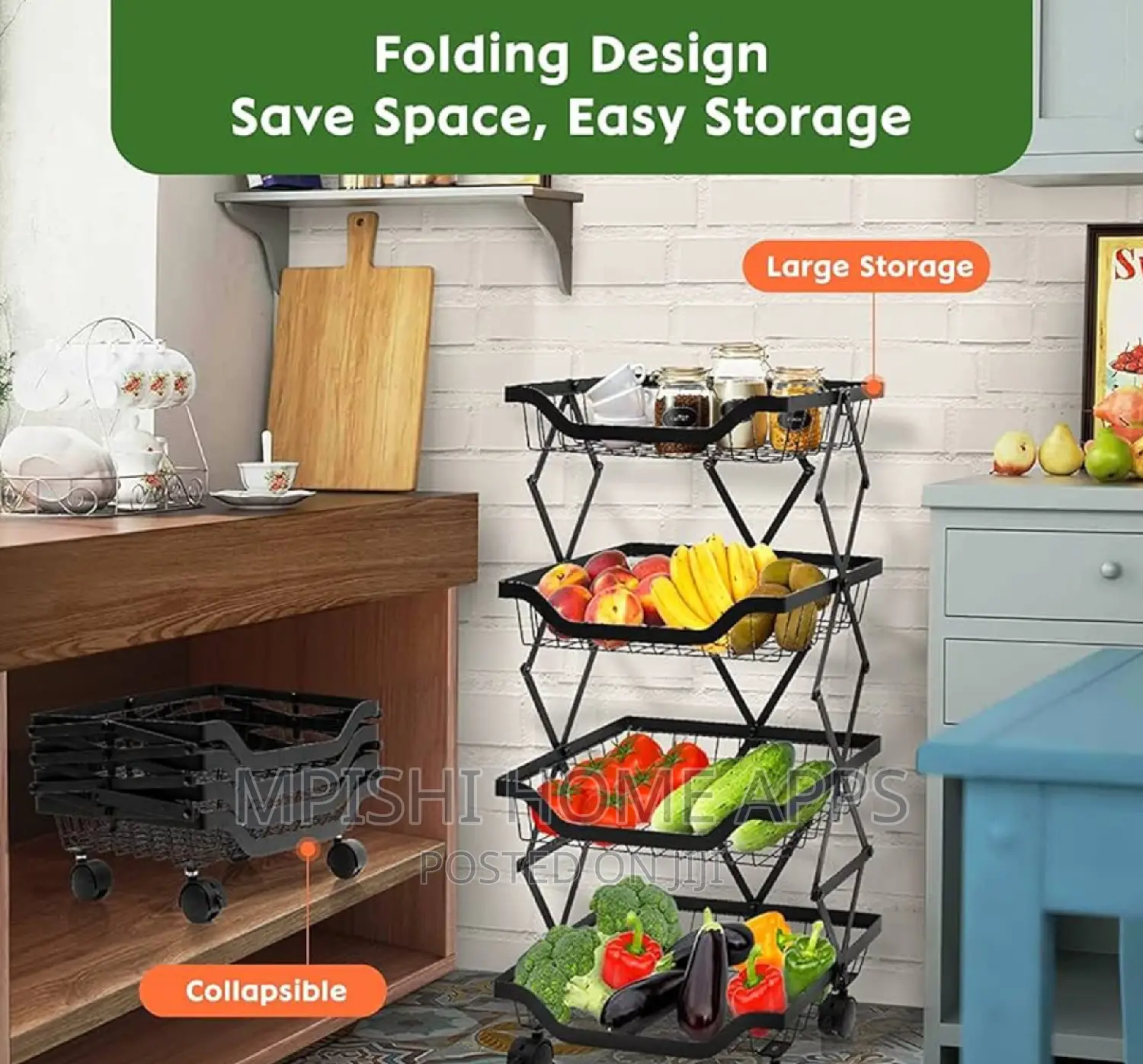 Retractable Metallic 4 Layer Trolley Mesh Rack