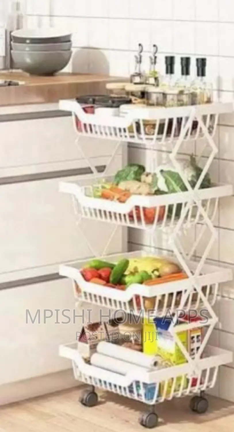 Retractable Metallic 4 Layer Trolley Mesh Rack
