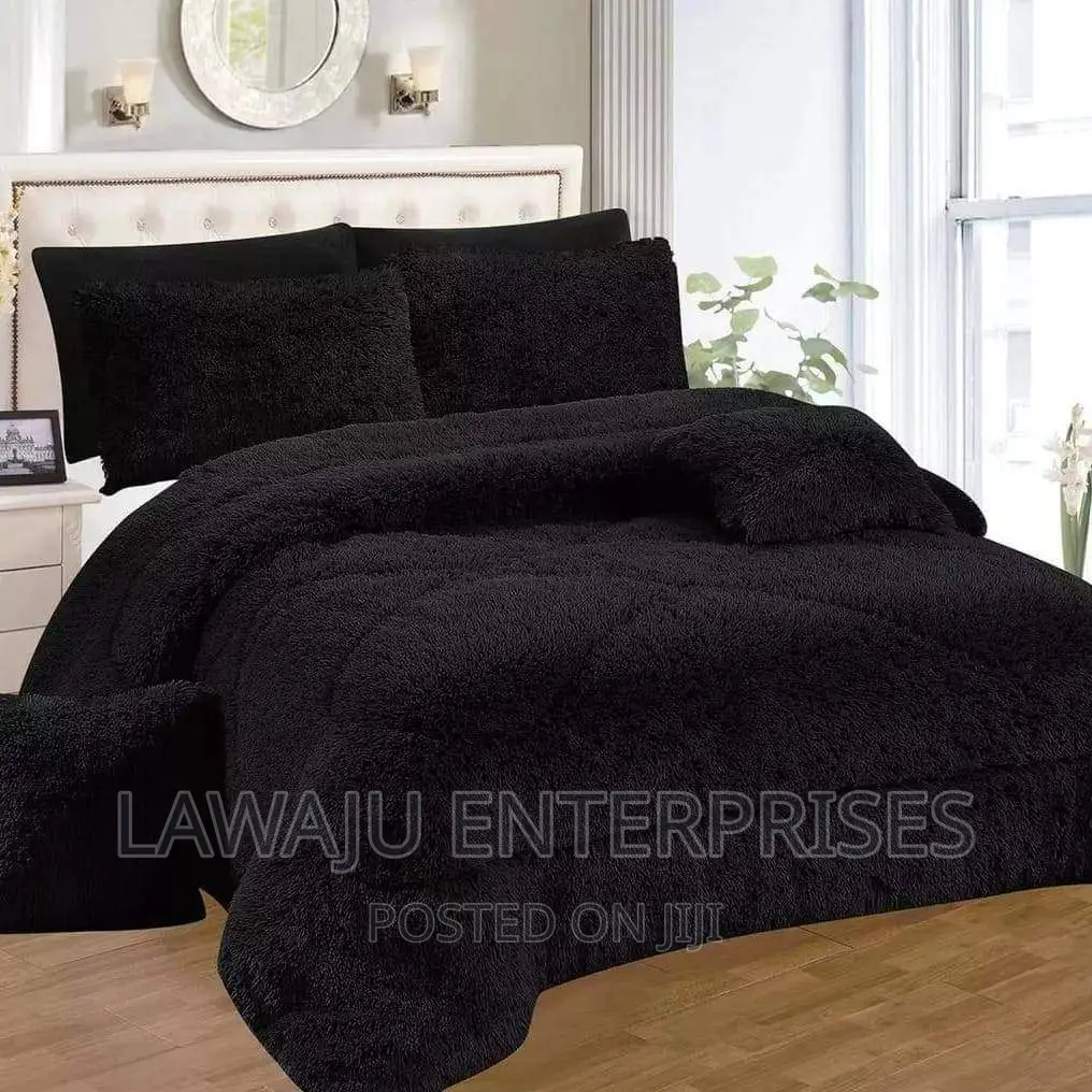 Black Fluffy Plush Velvet Duvet Set