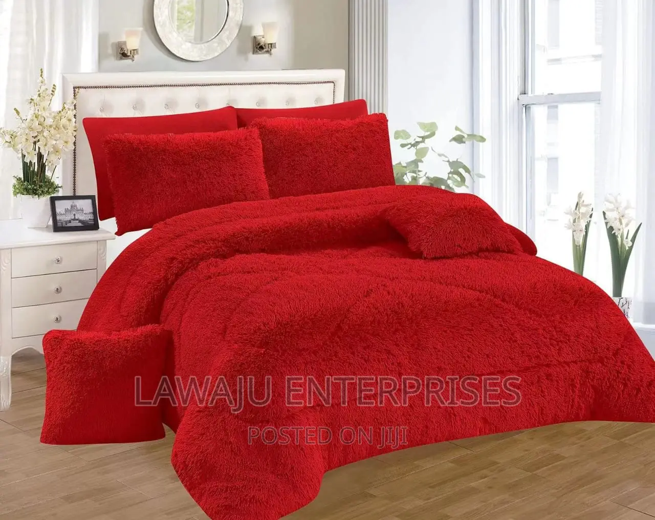Red Fluffy Plush Velvet Duvet Set