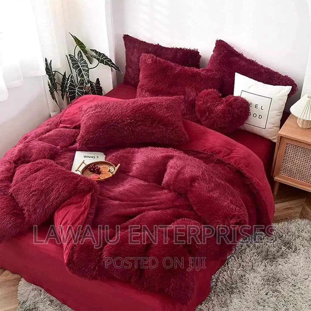 Maroon Fluffy Plush Velvet Duvet Set