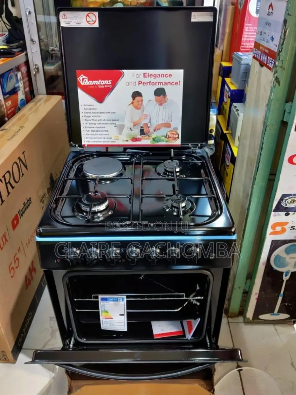 Black Ramtons 60*60 3+1 Standing Cooker With Electric Oven.