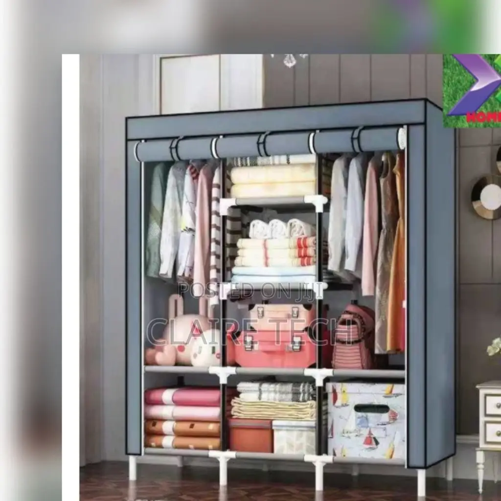 3 Column Portable Wooden Wardrobe