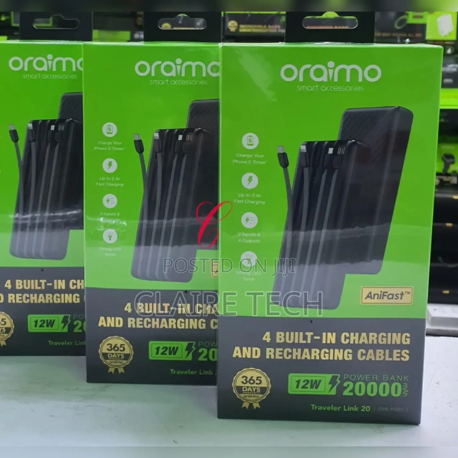 Oraimo Traveler 20,000mah Power Banks With Built in Cables
