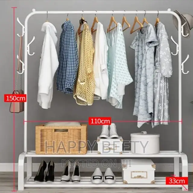 *Cloth Rack With Double Lower Storage Shelf for Boxes