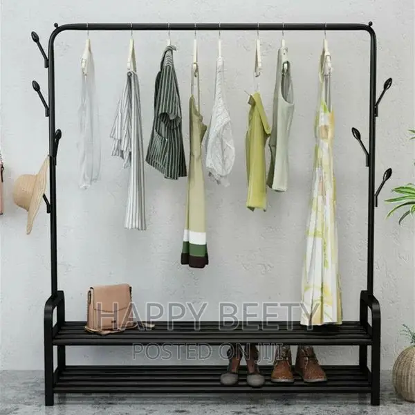 *Cloth Rack With Double Lower Storage Shelf for Boxes /Shoes