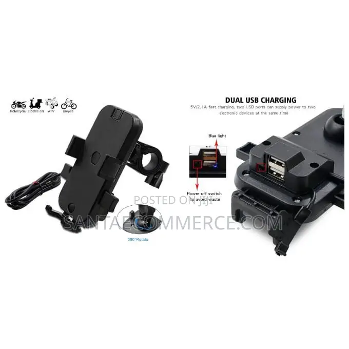Bike Phone Mount Adjustable Phone Holder With Charger Ports