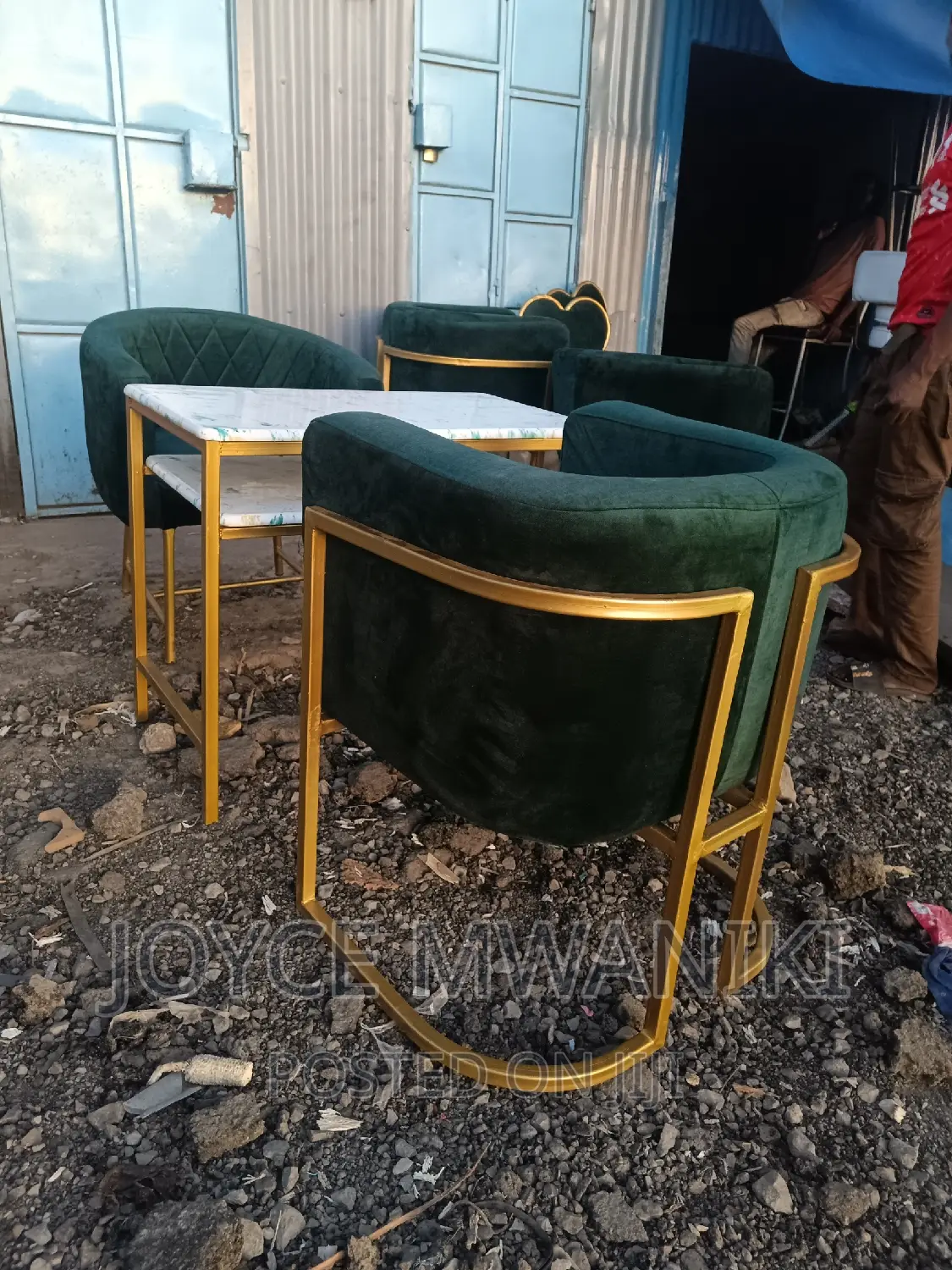 Manicure Set, Jungle Green Seats and Marble Manicure Table.