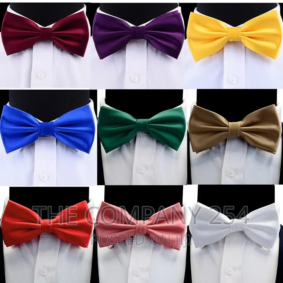 GUSLESON Silk Solid Pre-Tied Bow Tie for Men Purple Black .