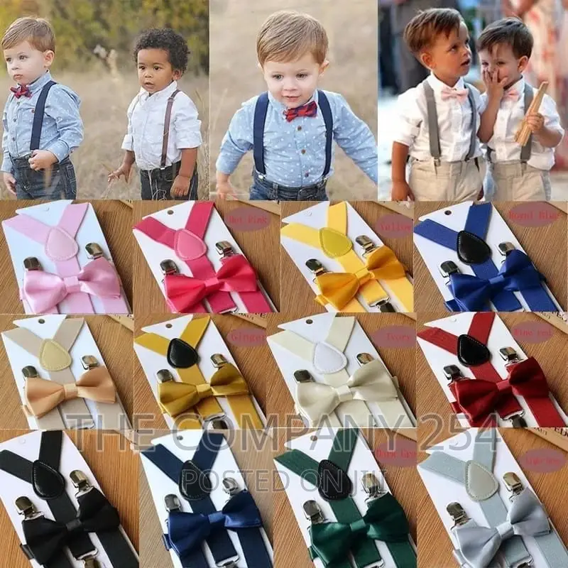 Kids Elastic Suspenders Bow Tie Set Matching .