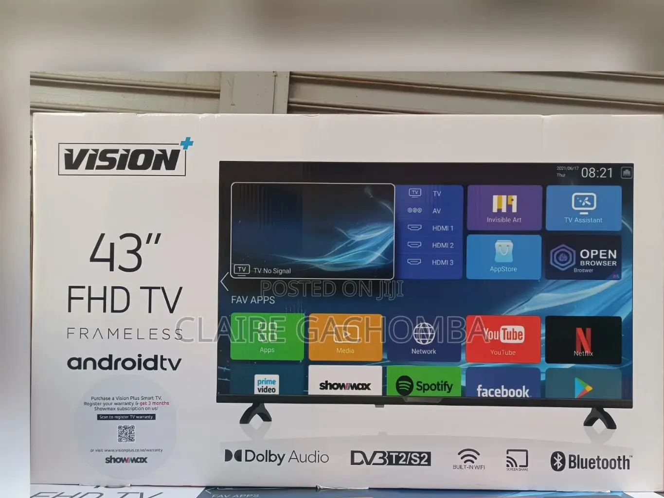 Vision Plus 43"FHD Frameless Android OS Smart Tv Black