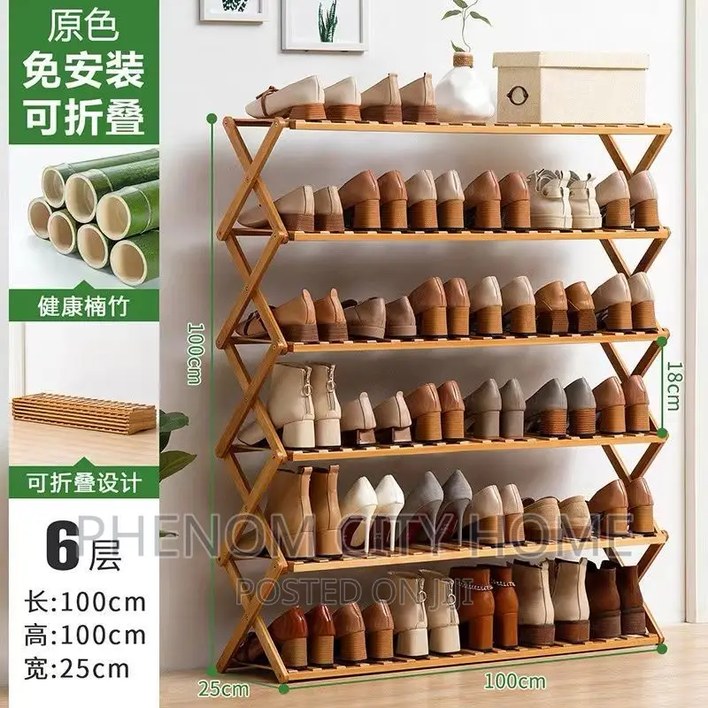 6 Tier Foldable Bamboo Shoe Rack