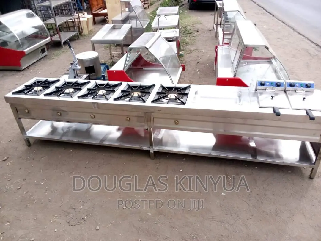 5 Burners Stainless Steel Combined Cooking Unit::