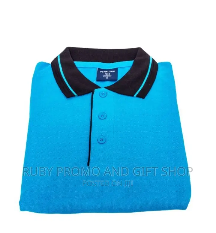 Tea Blue Polo T-Shirt With Black Striped Colar