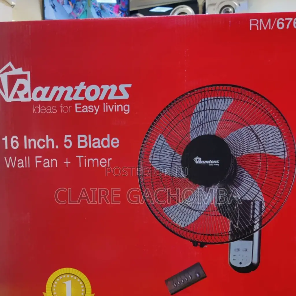 Ramtons 16" Wall Fan,5 Blade With Remote RM/676