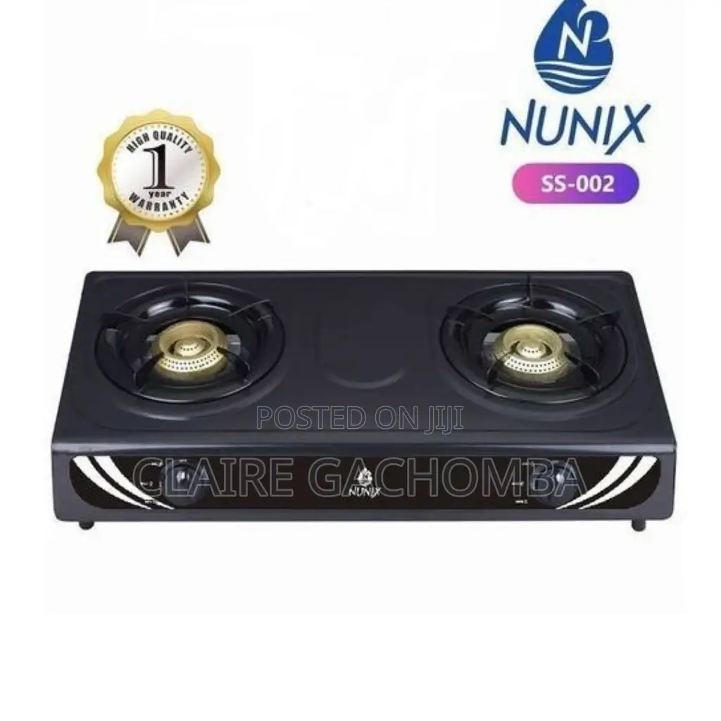 Black Nunix Table Top Gas 2 Burner Auto Ignition Ss-002