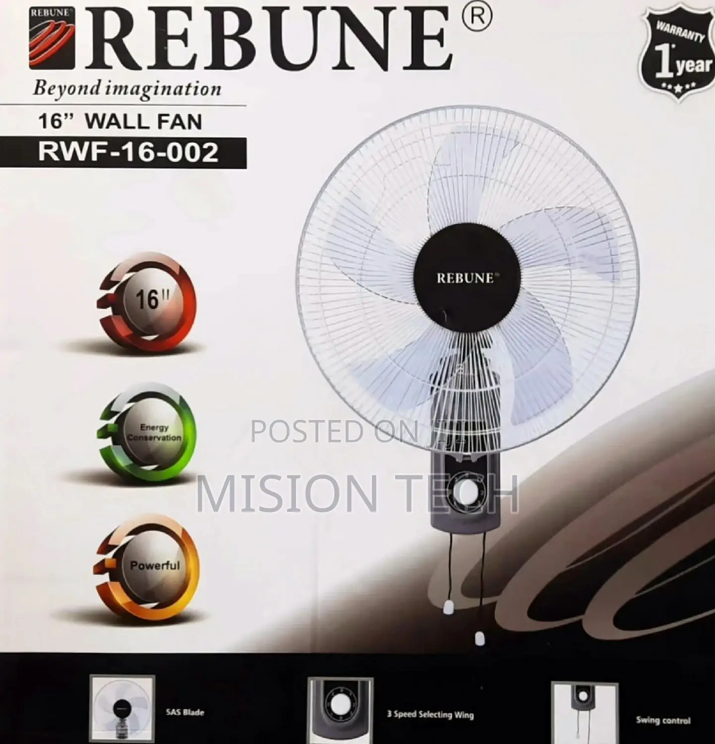 Brand New Rebune Wall Fan