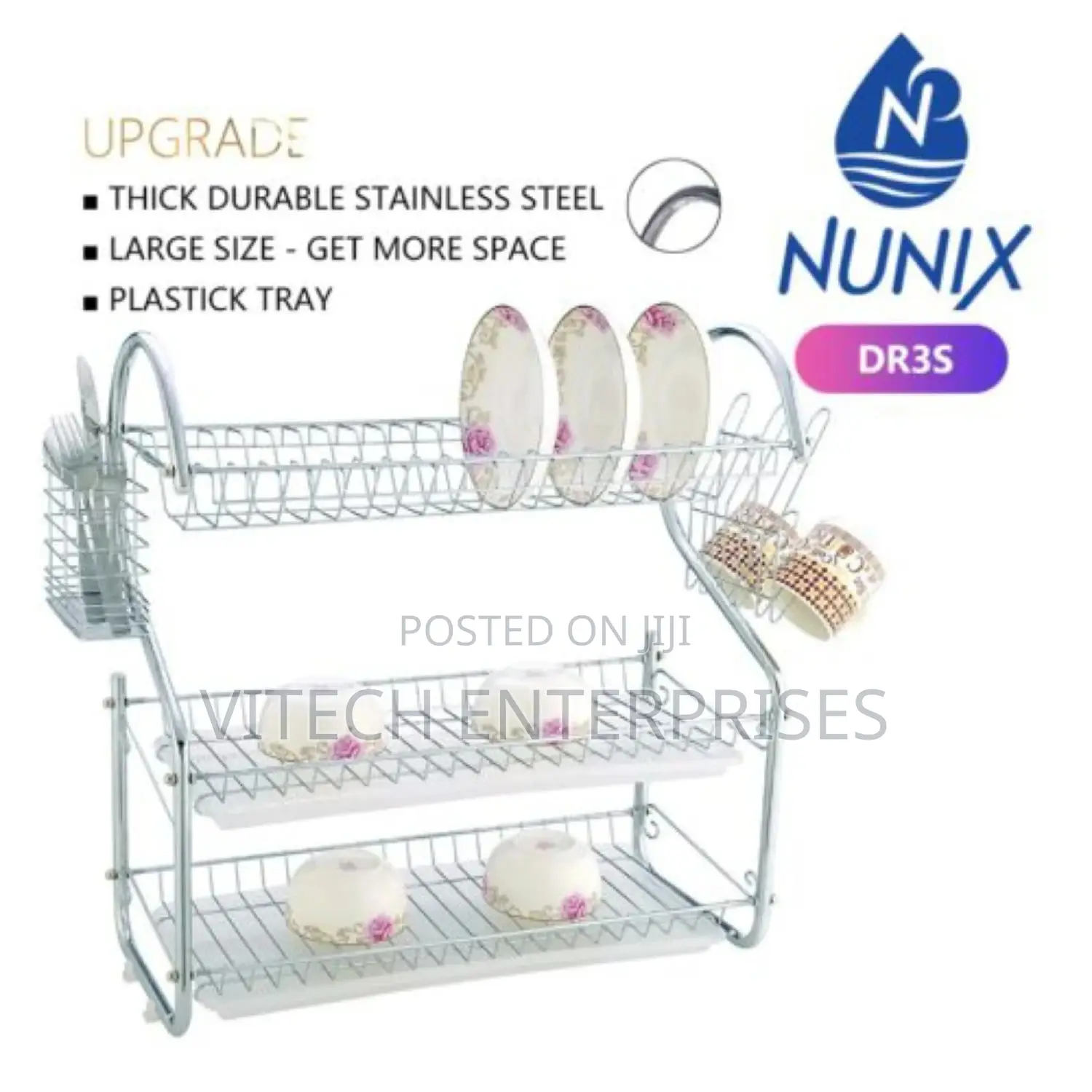 Nunix Dish Rack - 3 Tier + Drain Board.