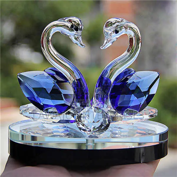 Blue Crystal Swan Decor