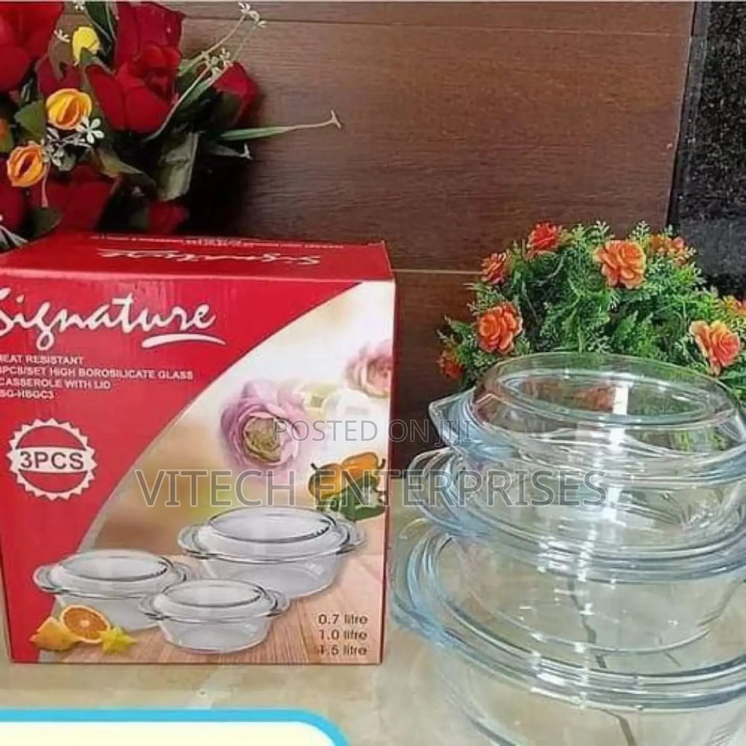 Signature Glass Casserole Set With Lids - Set of 3pcs