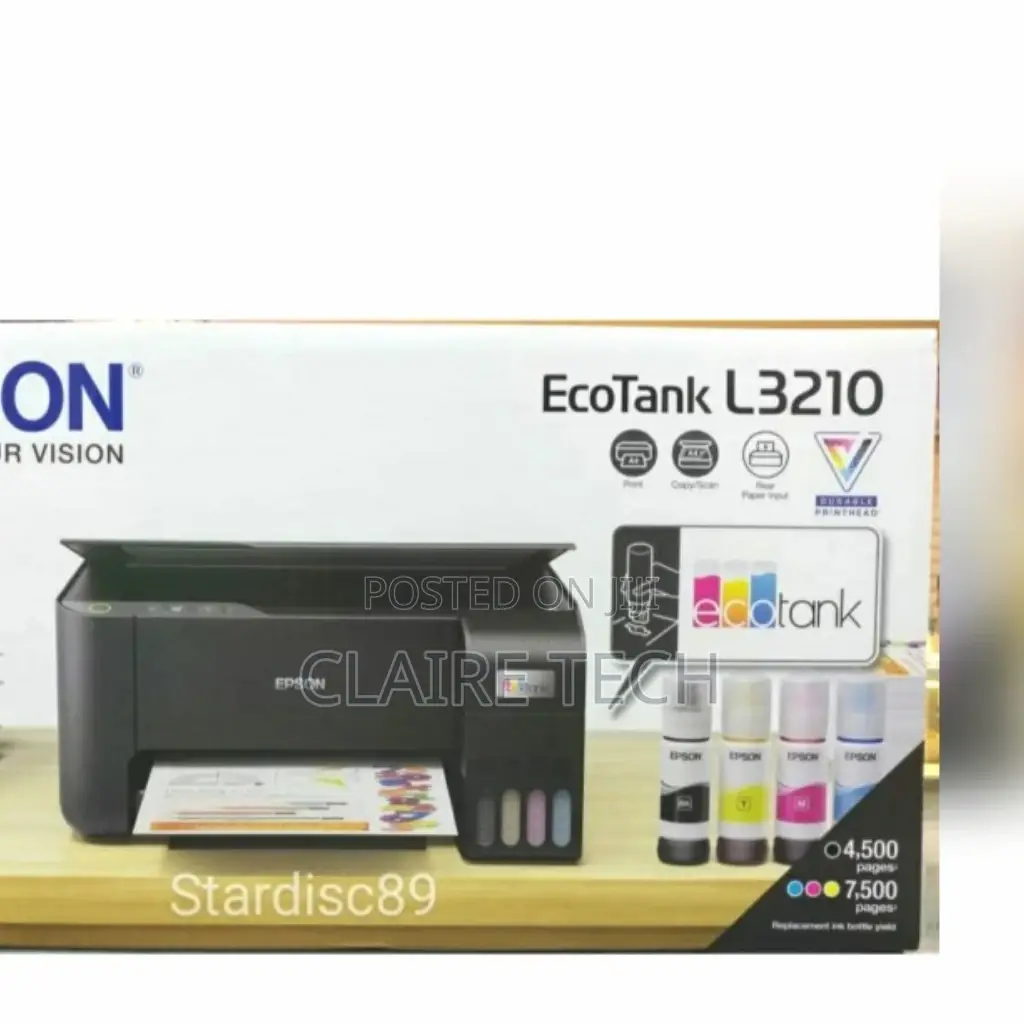 Black Epson Eco Tank L3210 A4 Inkjet Printerall in One