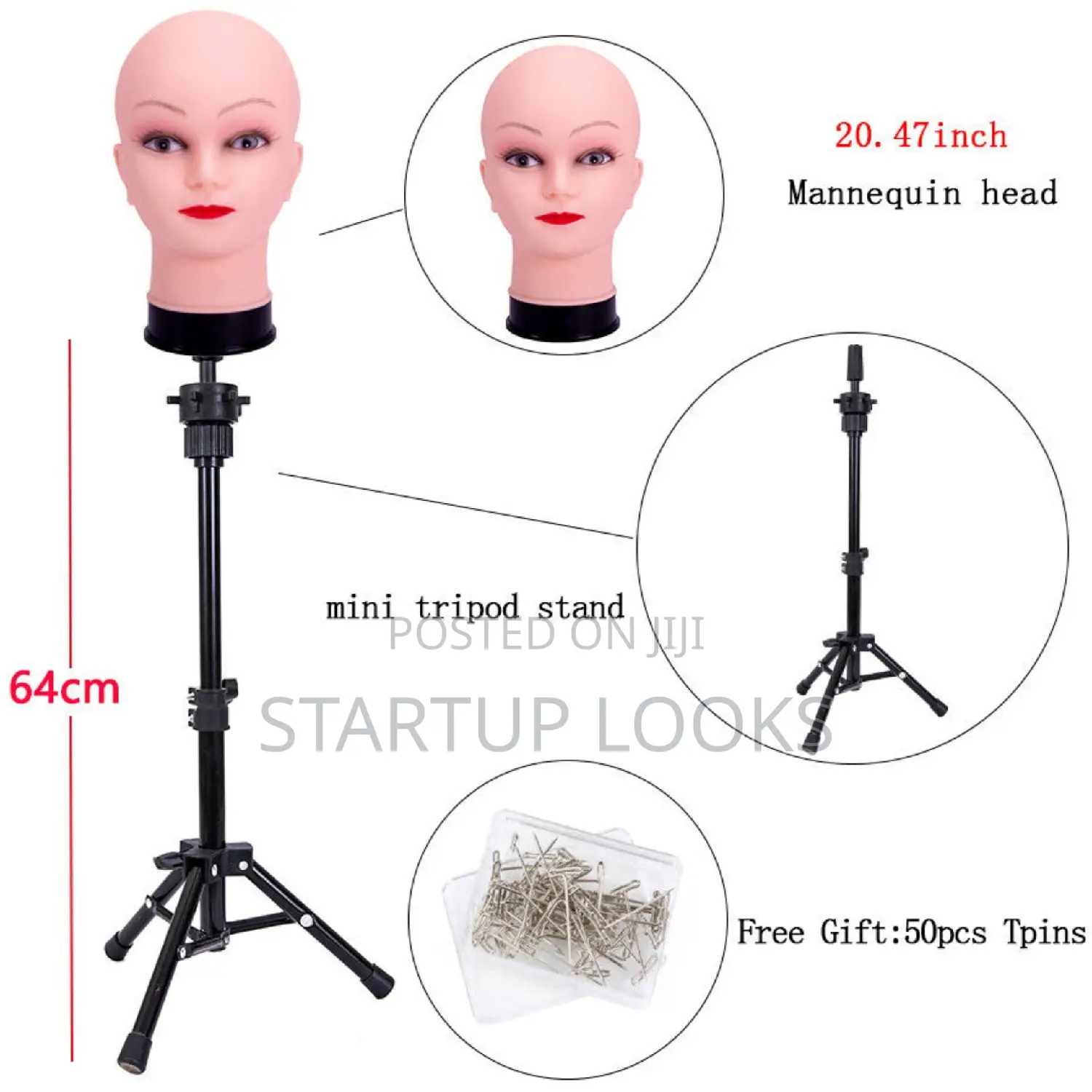 Bald Dummy Head+ Tripod Stand+ Free Tpins
