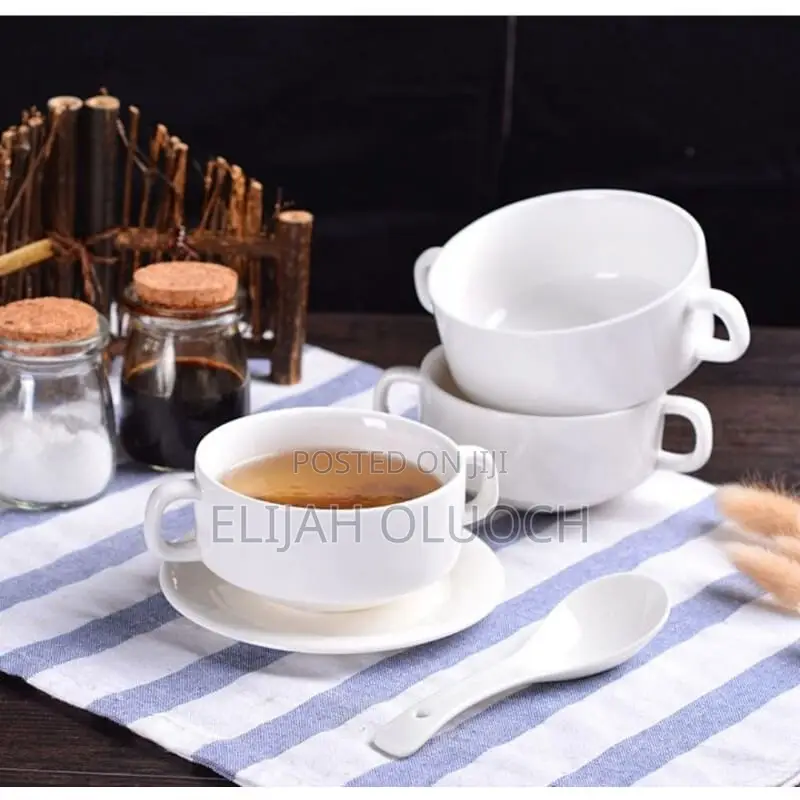 High Quality Ceramic Porcelain Soup Bowl With Two Handles