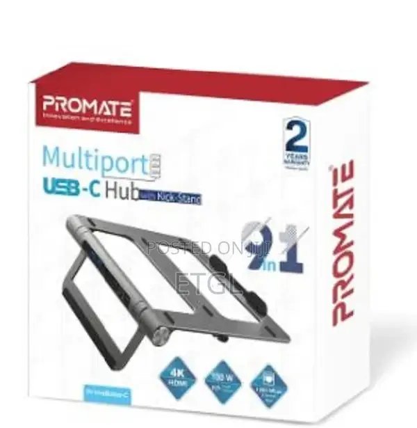Promate Laptop Stand + Removable USB-C Hub With HDMI, RJ4