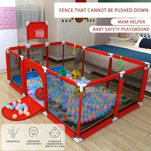 Baby Playpen Fence With Softballs (Red Rectangular)