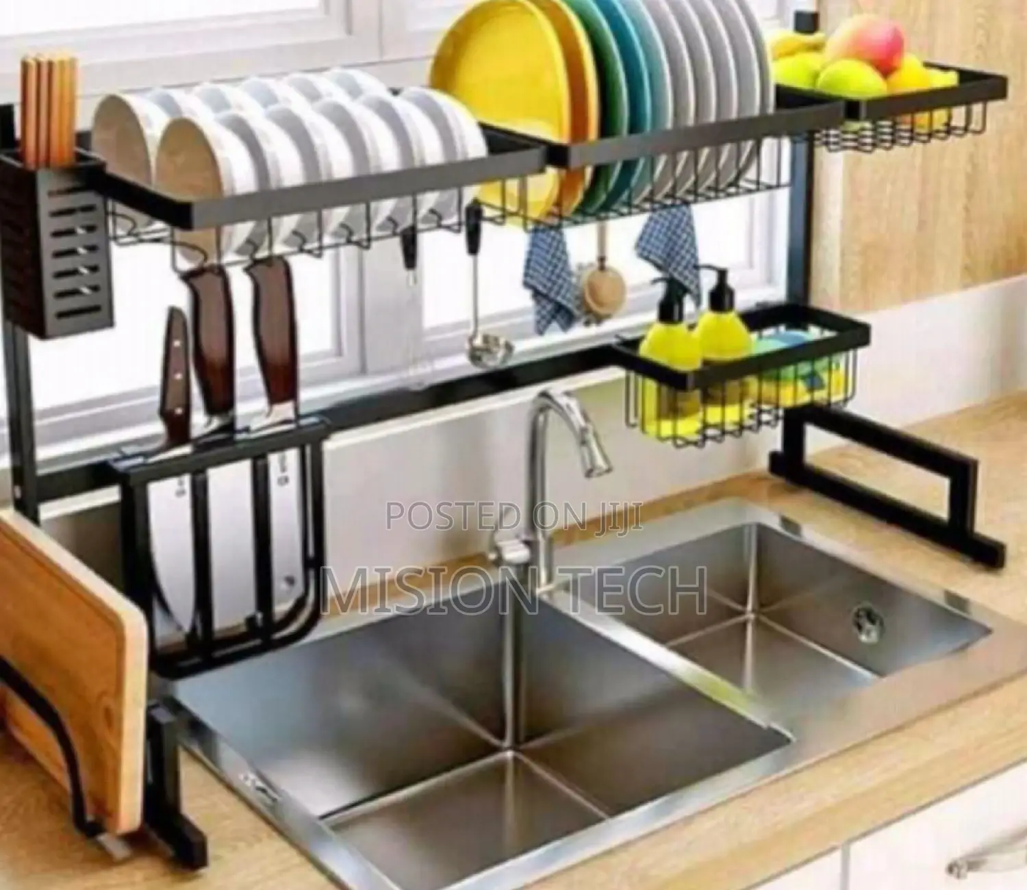 Over the Sink Stainless Dish Drainer and Utensils Rack